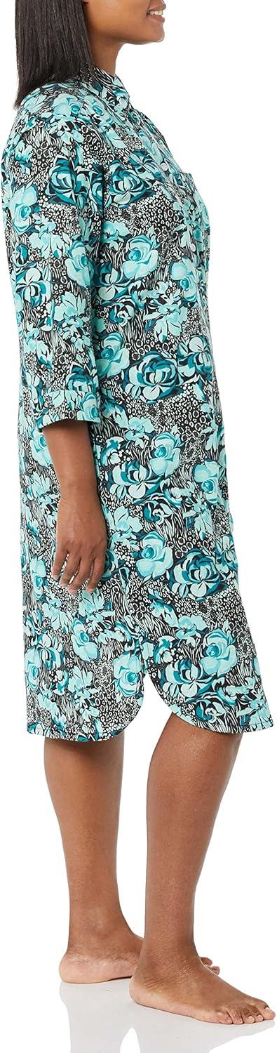 imageAmeriMark Flannel Nightshirt Button Down Sleepshirt Knit Nightgown for Women Plus SizeTeal Floral