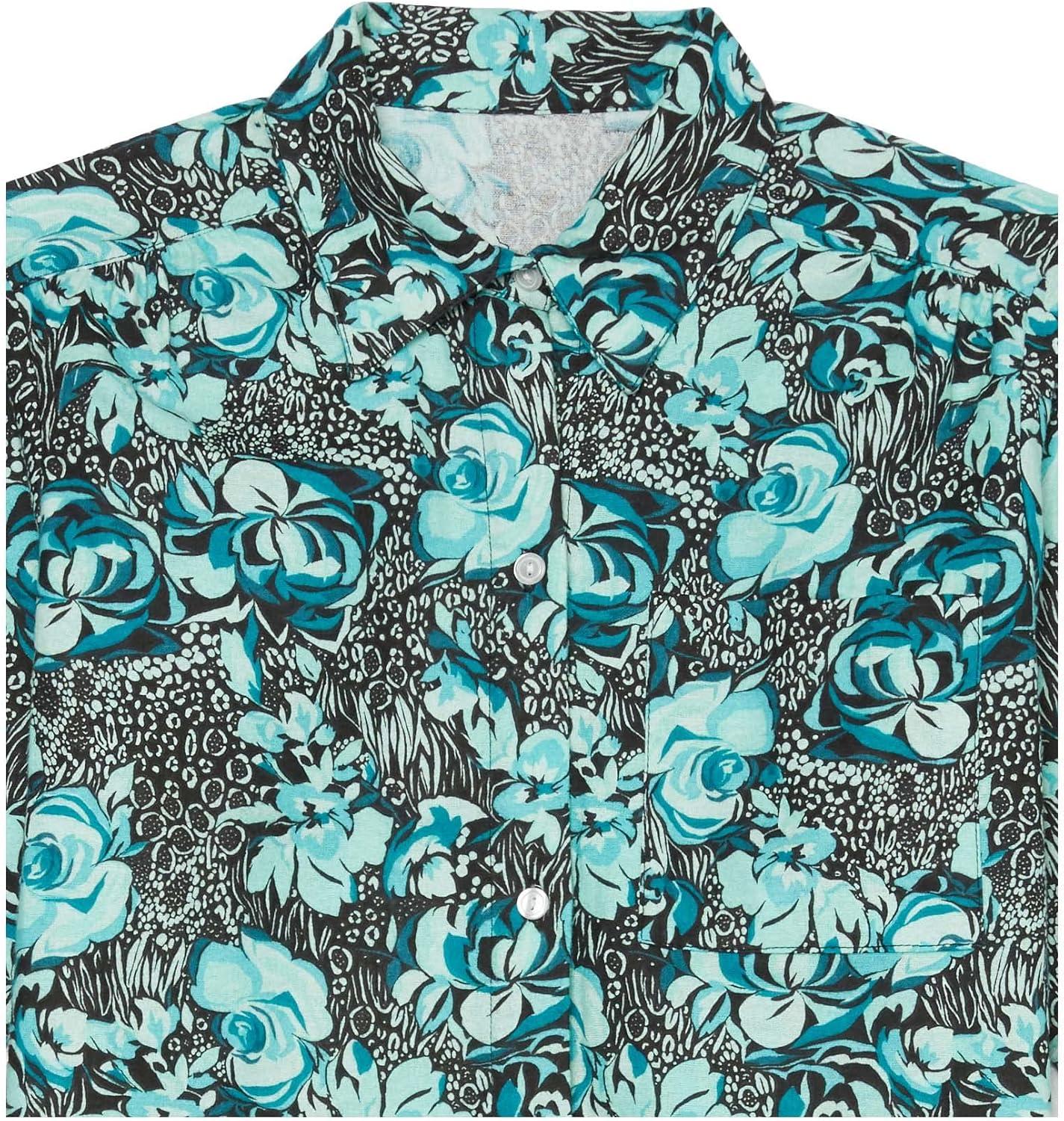 imageAmeriMark Flannel Nightshirt Button Down Sleepshirt Knit Nightgown for Women Plus SizeTeal Floral