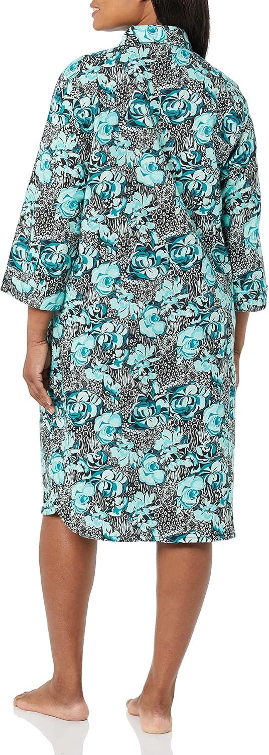 imageAmeriMark Flannel Nightshirt Button Down Sleepshirt Knit Nightgown for Women Plus SizeTeal Floral