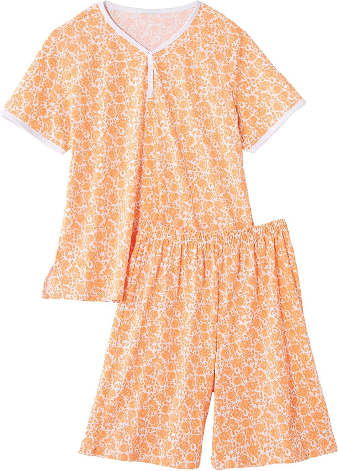 imageAmeriMark Print Knit PJ Sleepwear Two Piece Pajama Short Set for WomenCantaloupe