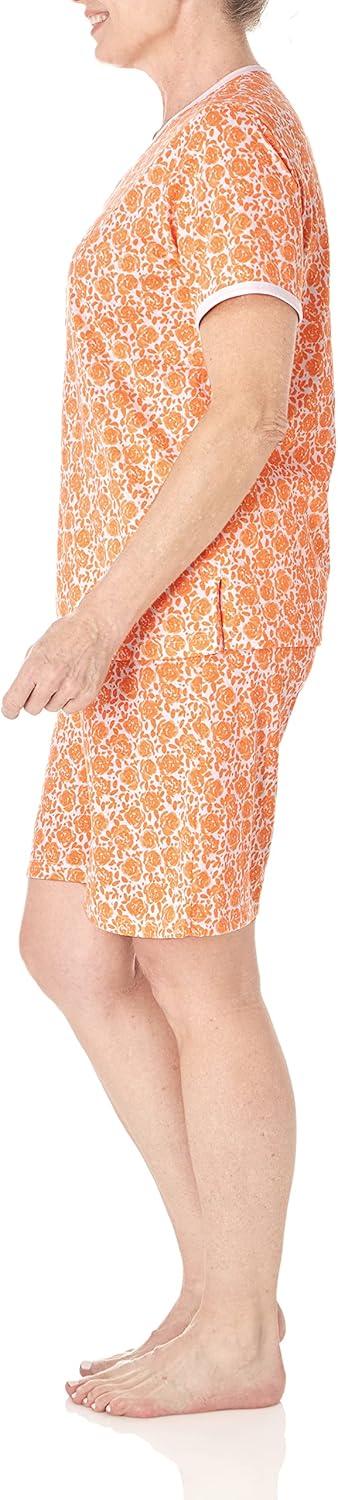 imageAmeriMark Print Knit PJ Sleepwear Two Piece Pajama Short Set for WomenCantaloupe