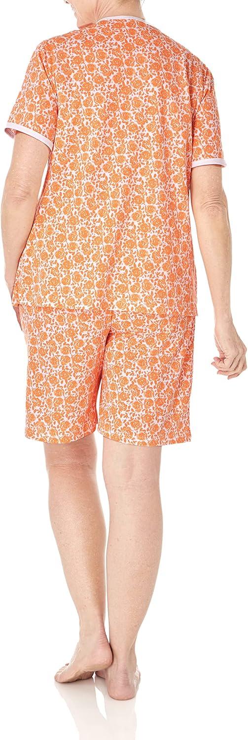 imageAmeriMark Print Knit PJ Sleepwear Two Piece Pajama Short Set for WomenCantaloupe