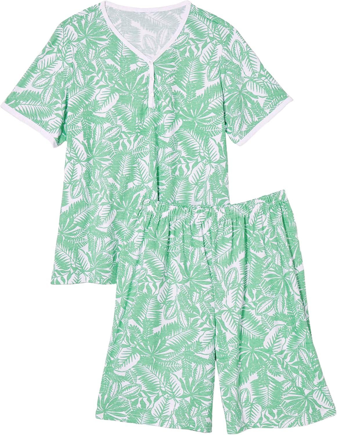 imageAmeriMark Print Knit PJ Sleepwear Two Piece Pajama Short Set for WomenClover