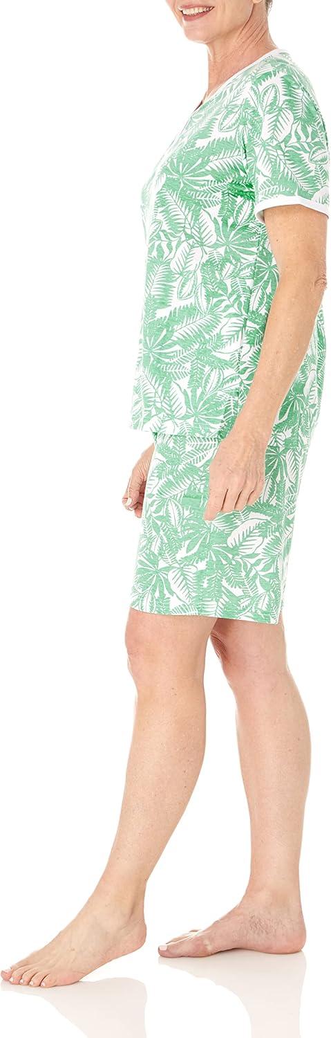 imageAmeriMark Print Knit PJ Sleepwear Two Piece Pajama Short Set for WomenClover