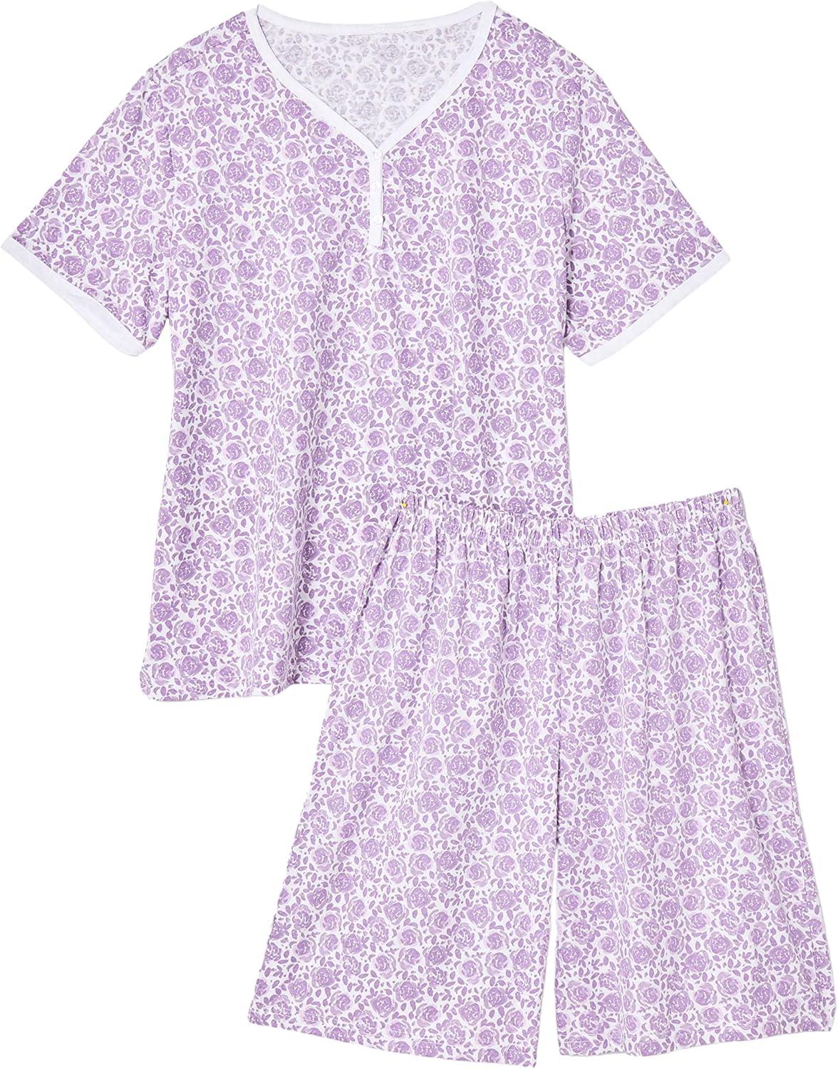 imageAmeriMark Print Knit PJ Sleepwear Two Piece Pajama Short Set for WomenHyacinth Print