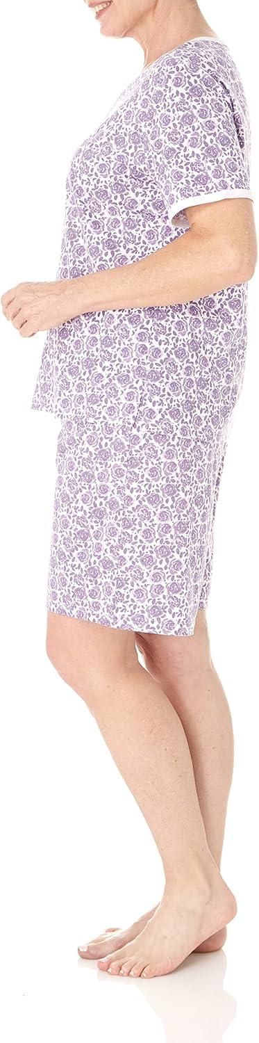 imageAmeriMark Print Knit PJ Sleepwear Two Piece Pajama Short Set for WomenHyacinth Print