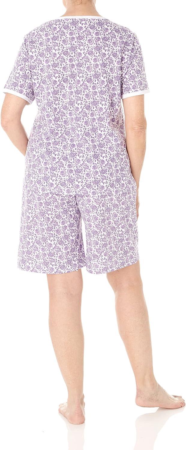 imageAmeriMark Print Knit PJ Sleepwear Two Piece Pajama Short Set for WomenHyacinth Print