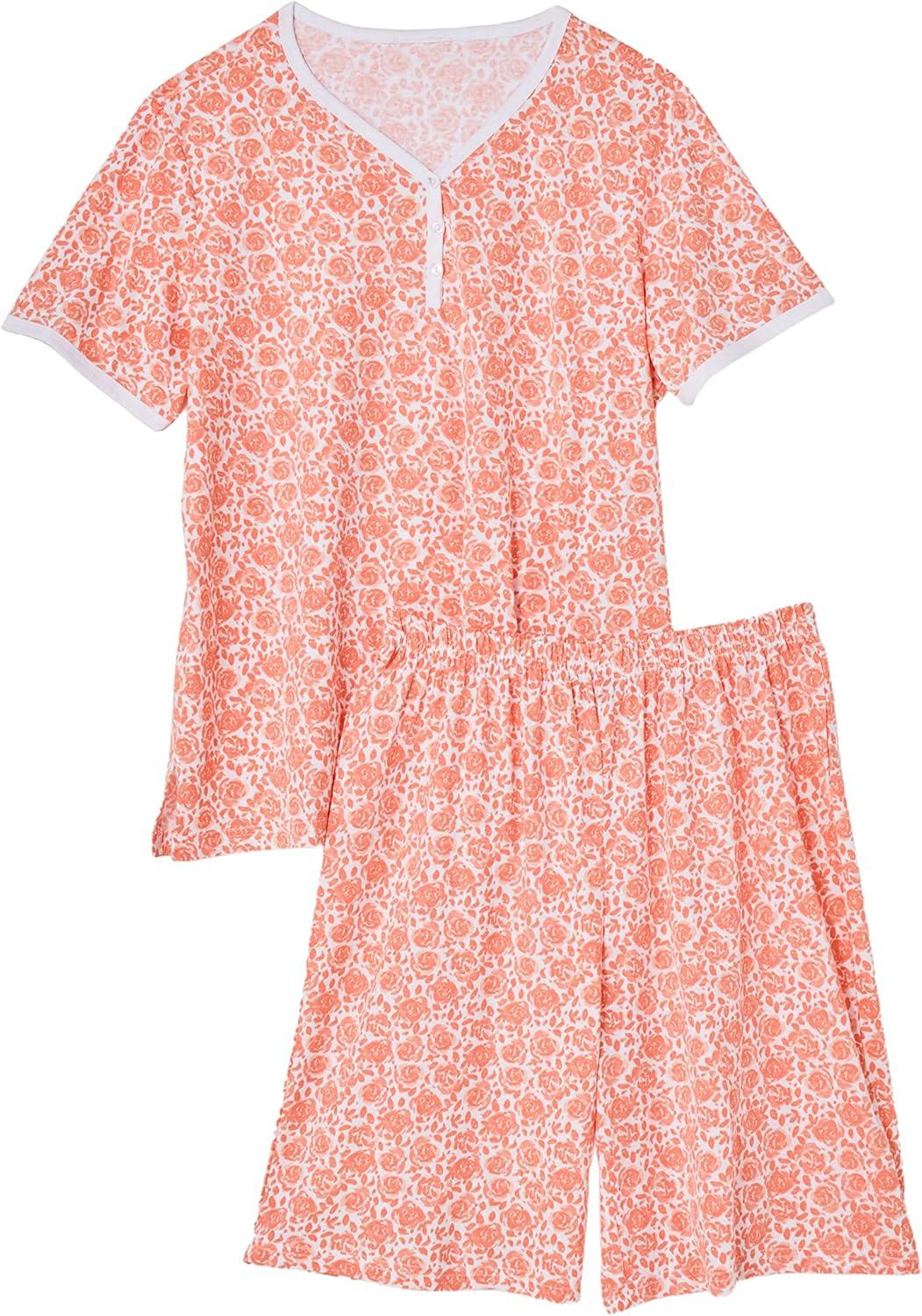 imageAmeriMark Print Knit PJ Sleepwear Two Piece Pajama Short Set for WomenRosette