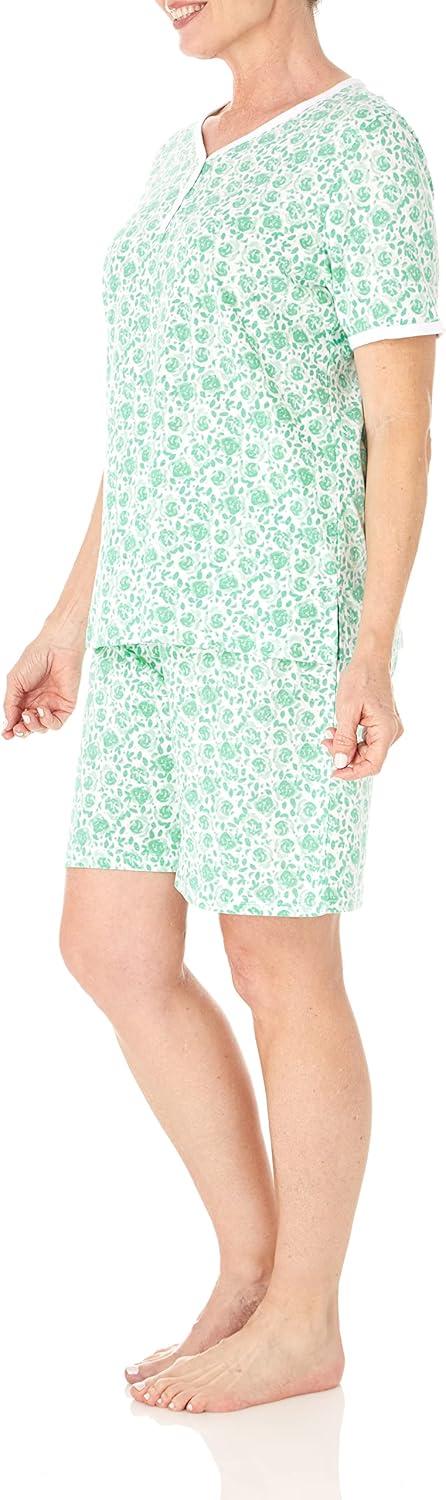 imageAmeriMark Print Knit PJ Sleepwear Two Piece Pajama Short Set for WomenSeafoam