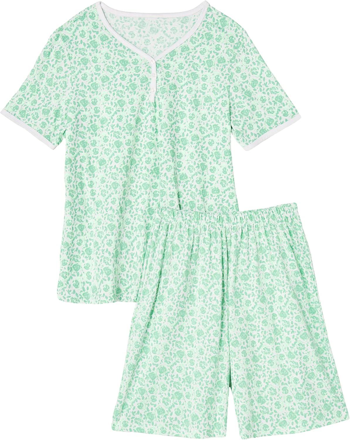 imageAmeriMark Print Knit PJ Sleepwear Two Piece Pajama Short Set for WomenSeafoam