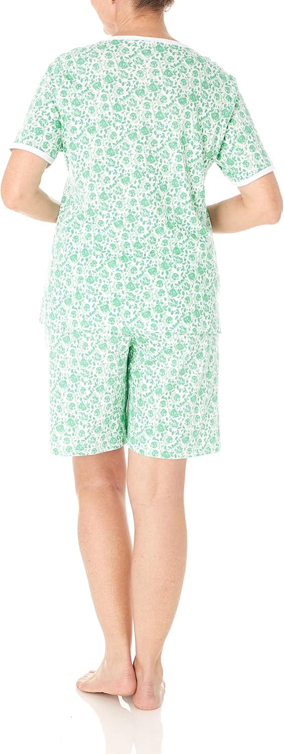 imageAmeriMark Print Knit PJ Sleepwear Two Piece Pajama Short Set for WomenSeafoam