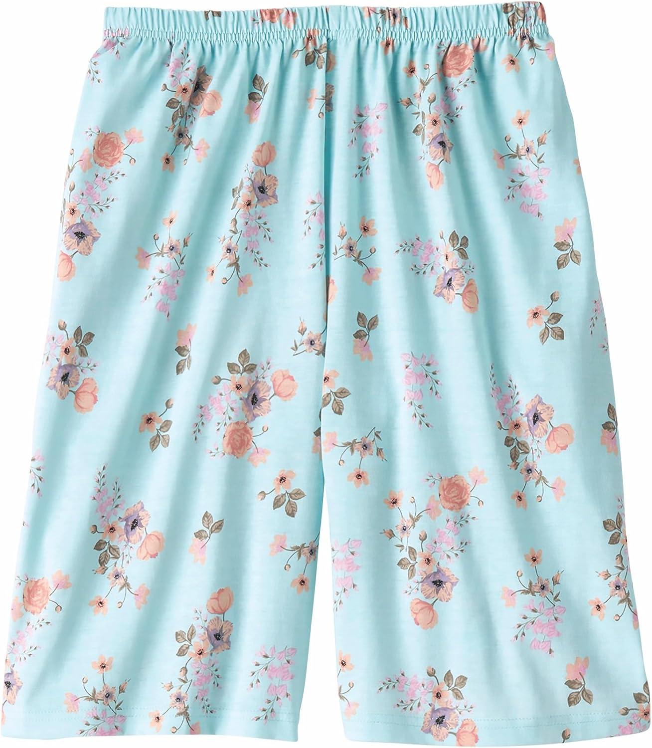 imageAmeriMark Print Knit PJ Sleepwear Two Piece Pajama Short Set for WomenSky Floral