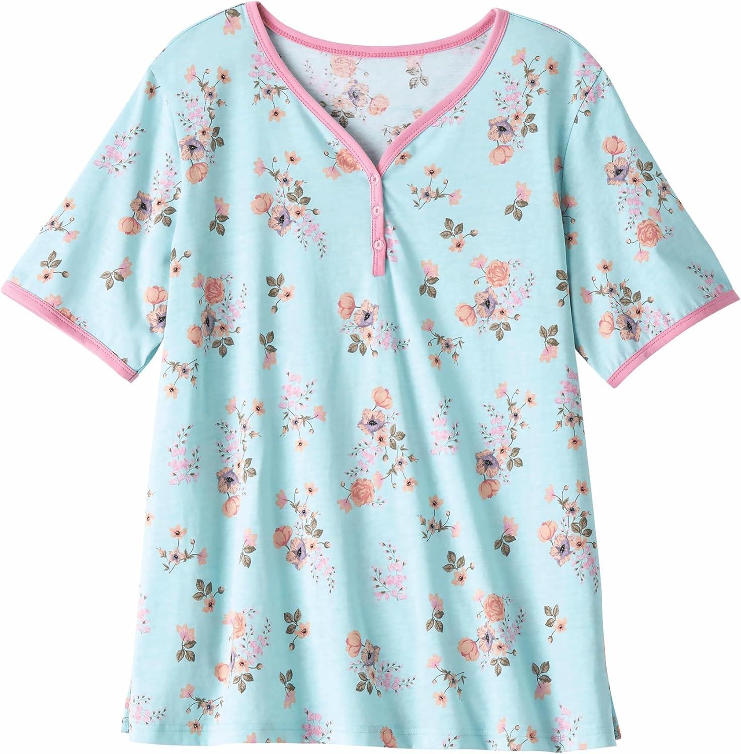 imageAmeriMark Print Knit PJ Sleepwear Two Piece Pajama Short Set for WomenSky Floral