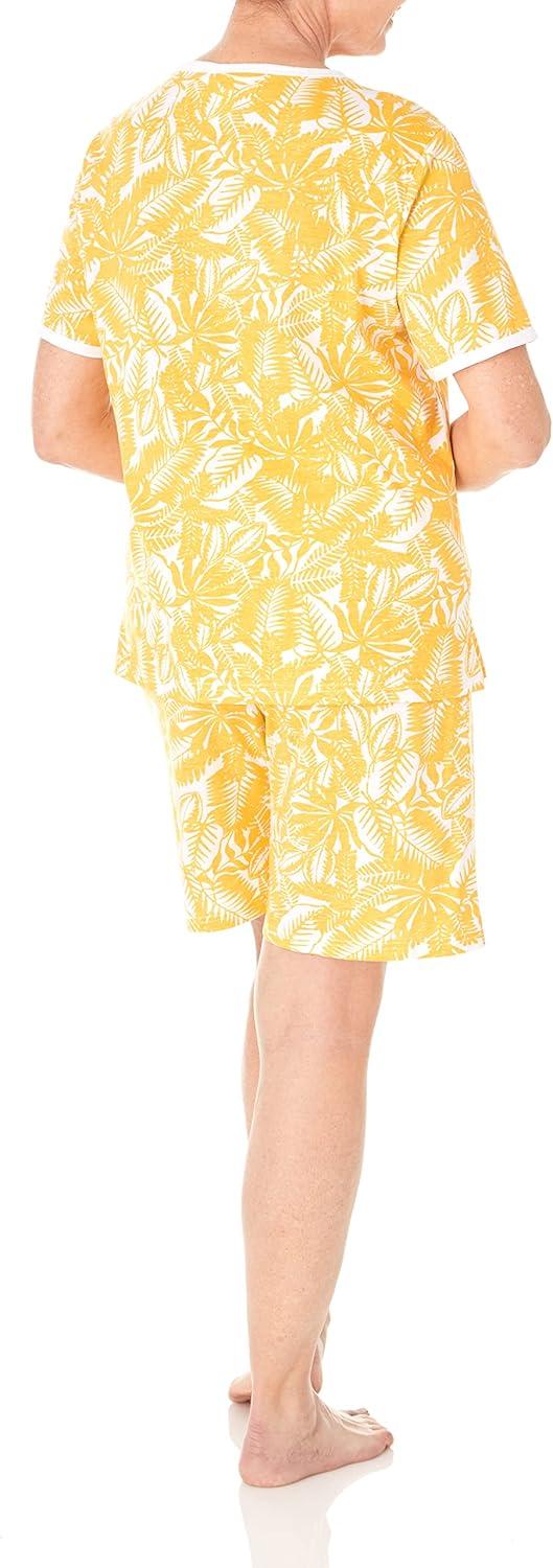 imageAmeriMark Print Knit PJ Sleepwear Two Piece Pajama Short Set for WomenYellow
