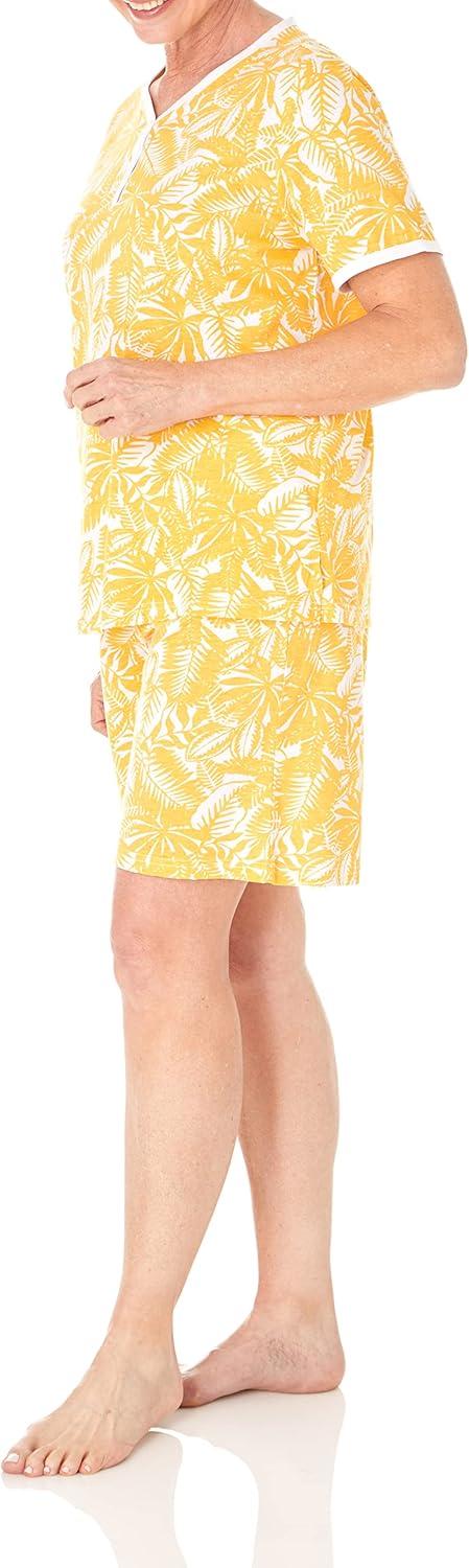 imageAmeriMark Print Knit PJ Sleepwear Two Piece Pajama Short Set for WomenYellow