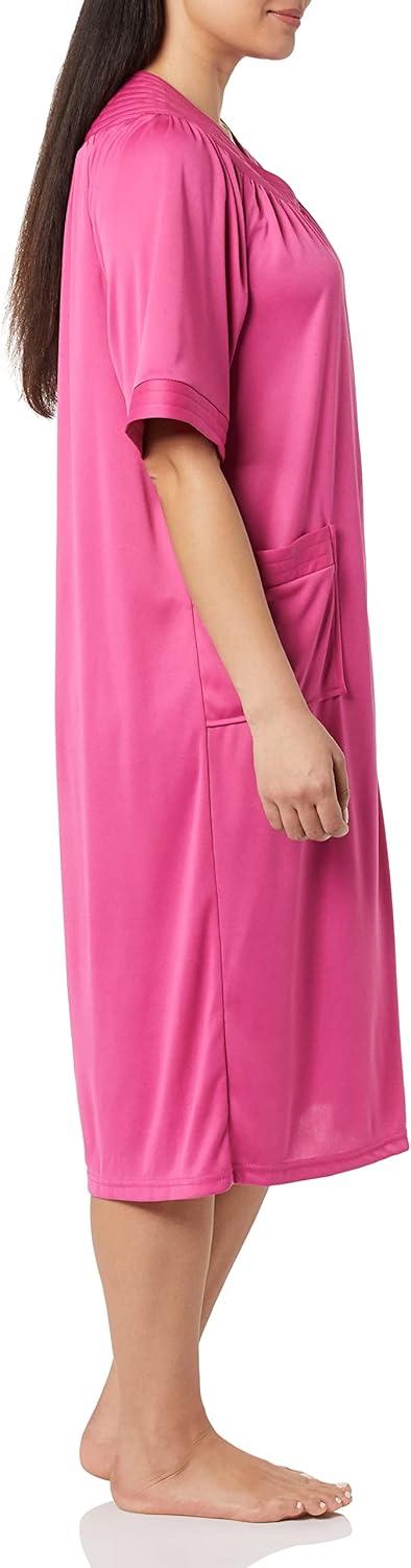 imageAmeriMark Women CalfLength Snap Front Duster Bathrobe Plush LooseFitting Housecoat Full Coverage Bath Robe Patch PocketsBright Orchid