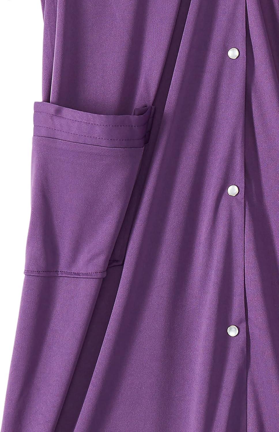 imageAmeriMark Women CalfLength Snap Front Duster Bathrobe Plush LooseFitting Housecoat Full Coverage Bath Robe Patch PocketsPurple