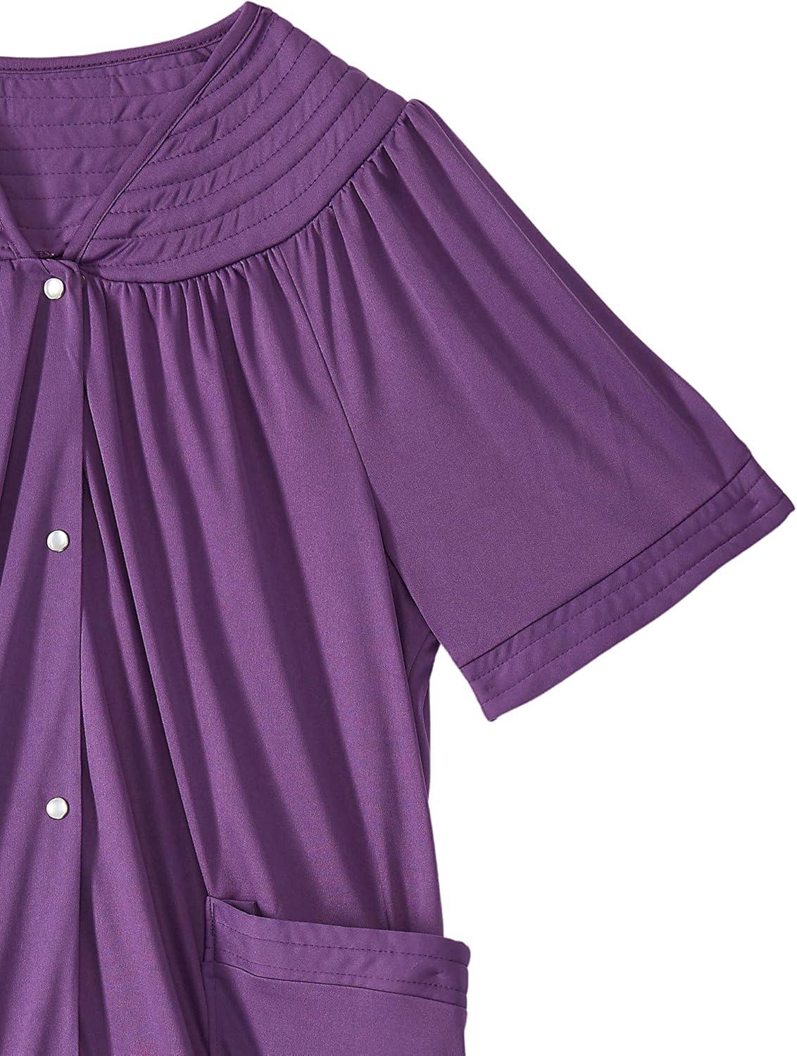 imageAmeriMark Women CalfLength Snap Front Duster Bathrobe Plush LooseFitting Housecoat Full Coverage Bath Robe Patch PocketsPurple