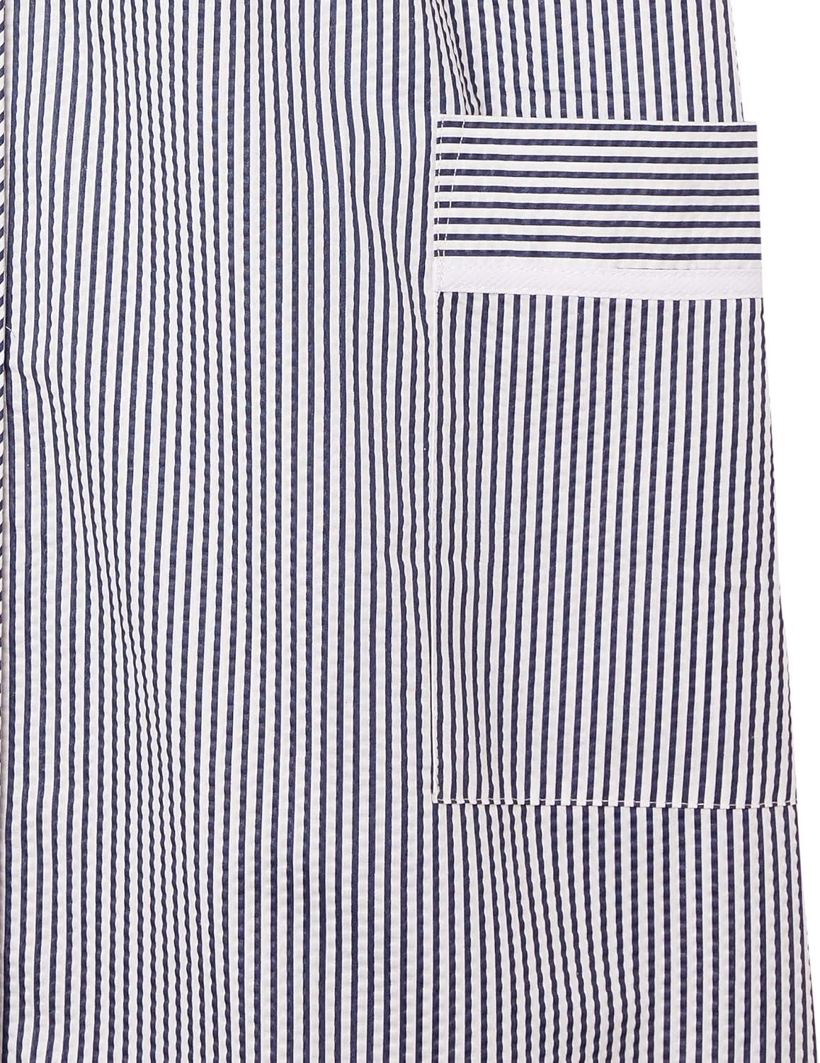 imageAmeriMark Women CalfLength Snap Front Knit Duster House Coat Robe LooseFitting Plush Bathrobe Short Sleeve Bath RobeNavy Stripe