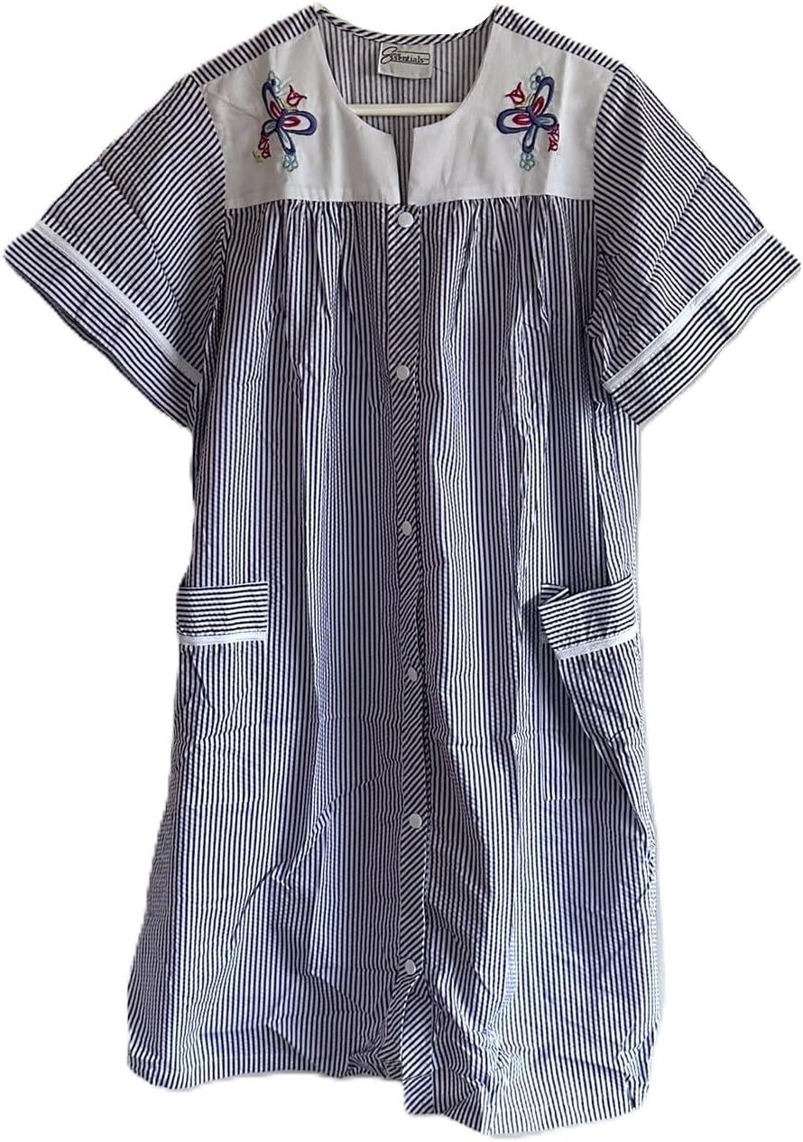 imageAmeriMark Women CalfLength Snap Front Knit Duster House Coat Robe LooseFitting Plush Bathrobe Short Sleeve Bath RobePeriwinkle