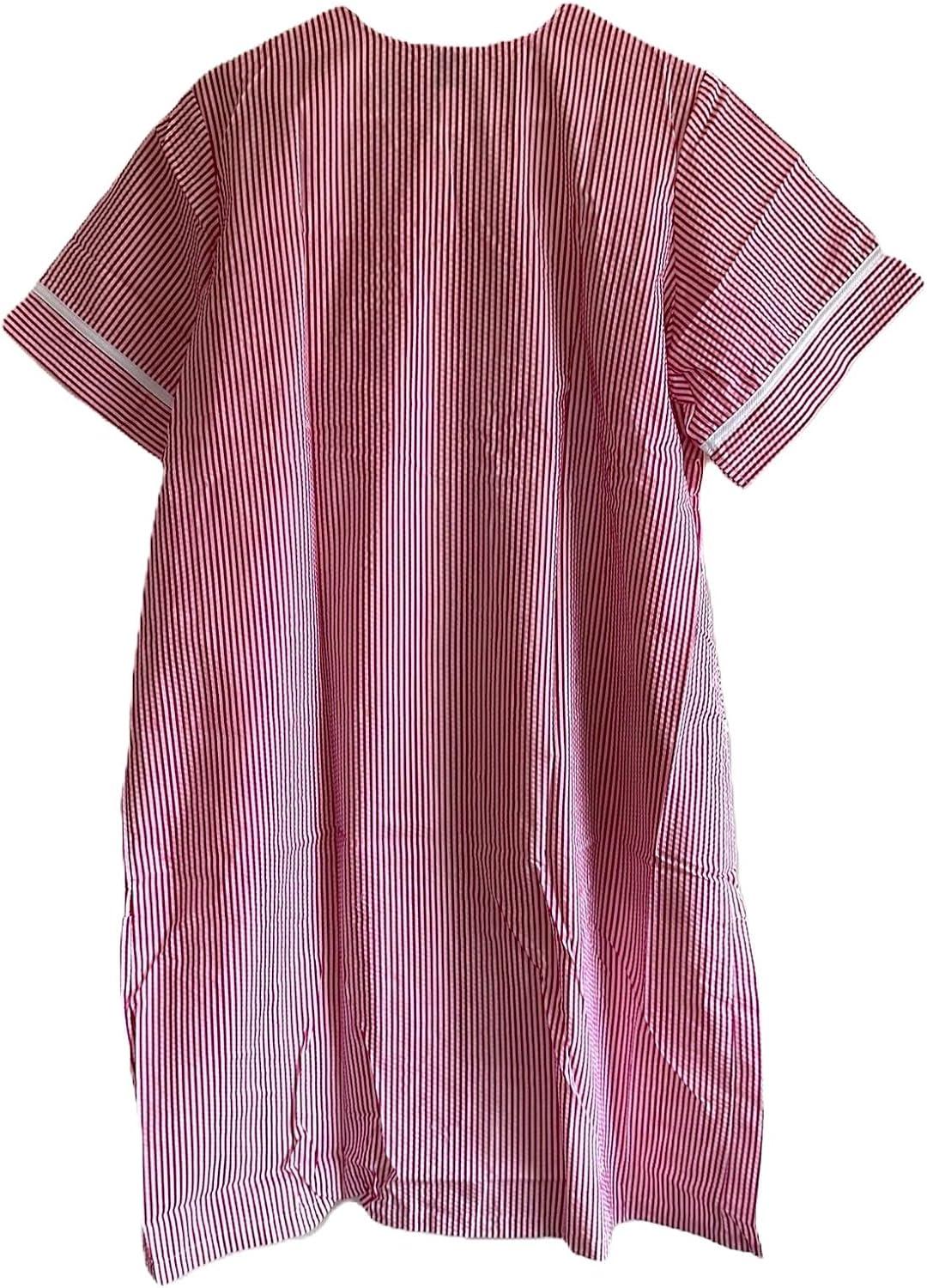 imageAmeriMark Women CalfLength Snap Front Knit Duster House Coat Robe LooseFitting Plush Bathrobe Short Sleeve Bath RobePink Punch