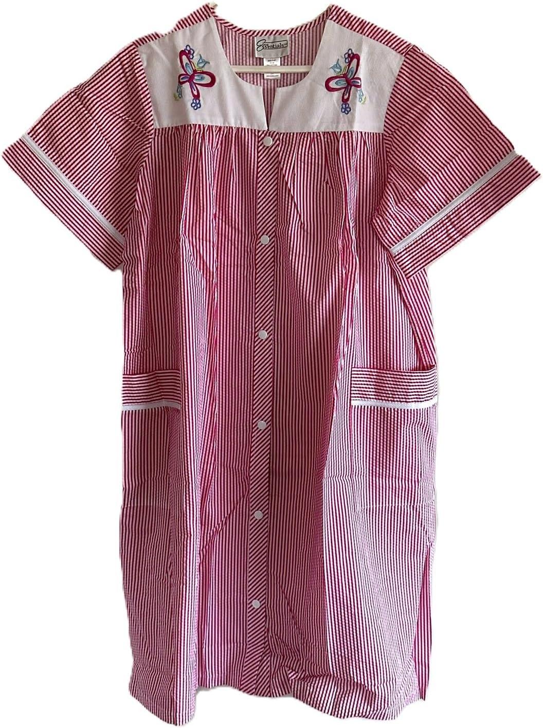 imageAmeriMark Women CalfLength Snap Front Knit Duster House Coat Robe LooseFitting Plush Bathrobe Short Sleeve Bath RobePink Punch