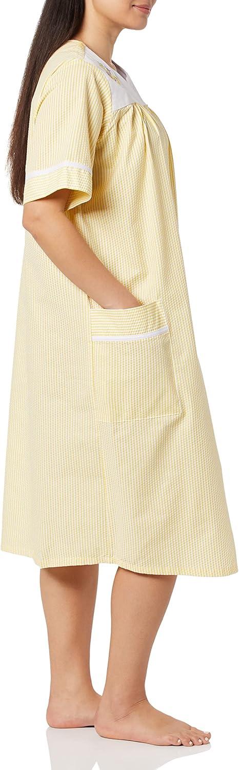 imageAmeriMark Women CalfLength Snap Front Knit Duster House Coat Robe LooseFitting Plush Bathrobe Short Sleeve Bath RobeSunshine