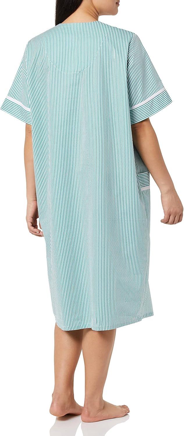 imageAmeriMark Women CalfLength Snap Front Knit Duster House Coat Robe LooseFitting Plush Bathrobe Short Sleeve Bath RobeTeal