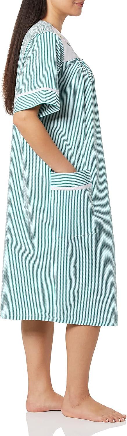 imageAmeriMark Women CalfLength Snap Front Knit Duster House Coat Robe LooseFitting Plush Bathrobe Short Sleeve Bath RobeTeal