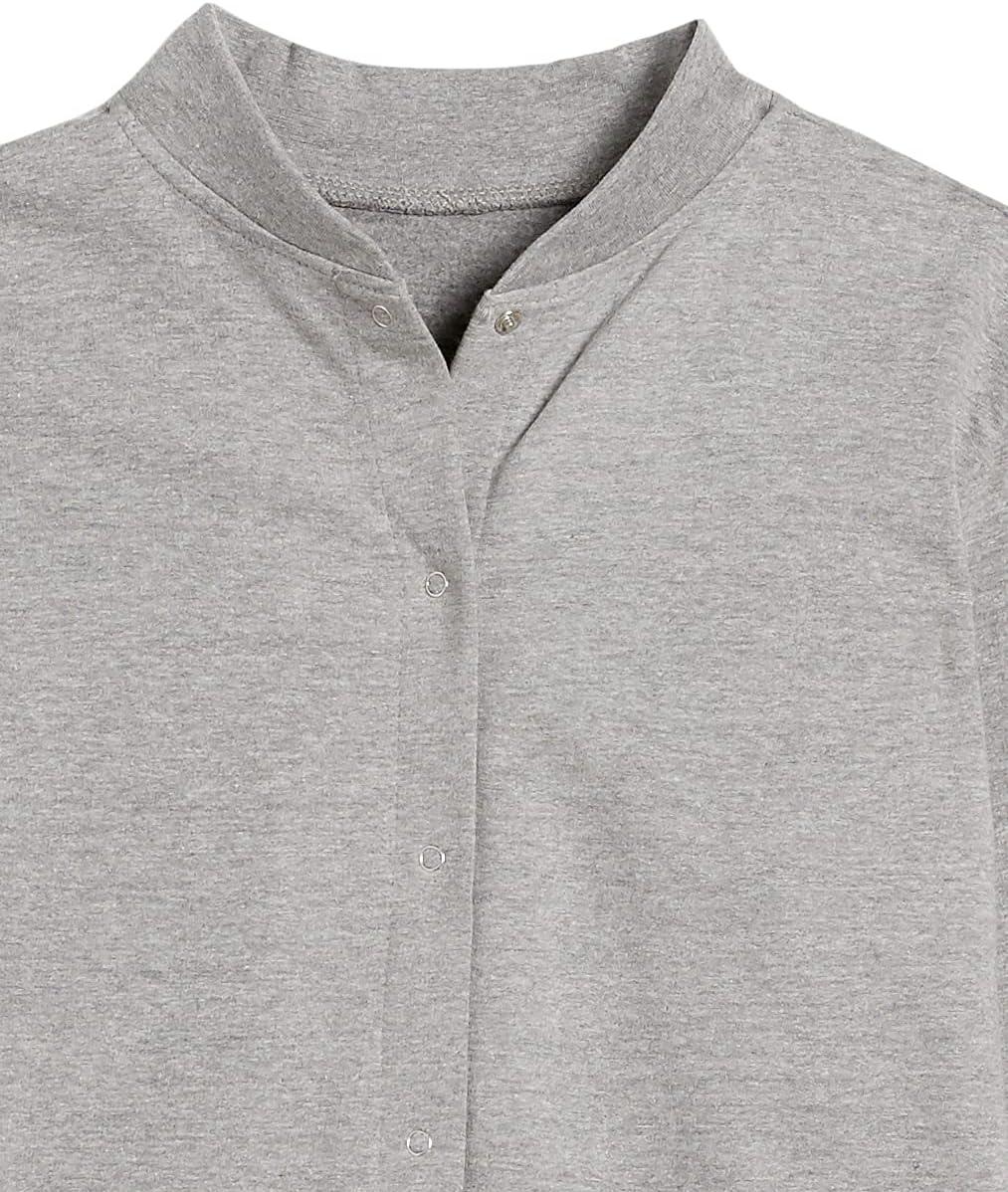 imageAmeriMark Women Fleece Snap Button Cardigan Sweatshirt Coat Ladies Soft Lightweight Warm Long Sleeve Jacket with PocketsHeather Gray