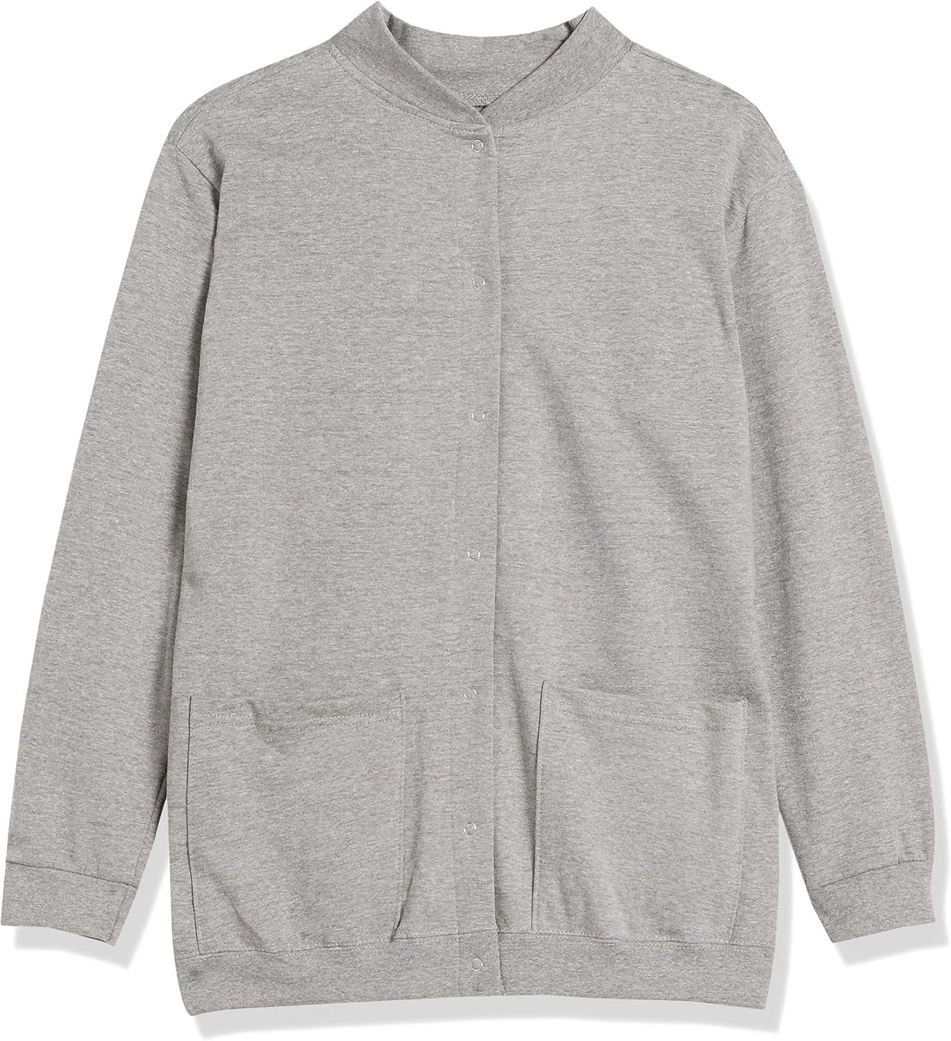 imageAmeriMark Women Fleece Snap Button Cardigan Sweatshirt Coat Ladies Soft Lightweight Warm Long Sleeve Jacket with PocketsHeather Gray