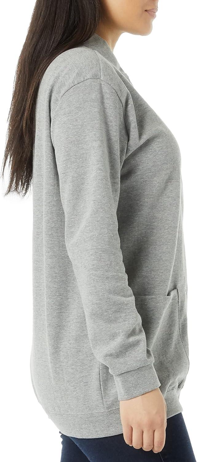 imageAmeriMark Women Fleece Snap Button Cardigan Sweatshirt Coat Ladies Soft Lightweight Warm Long Sleeve Jacket with PocketsHeather Gray