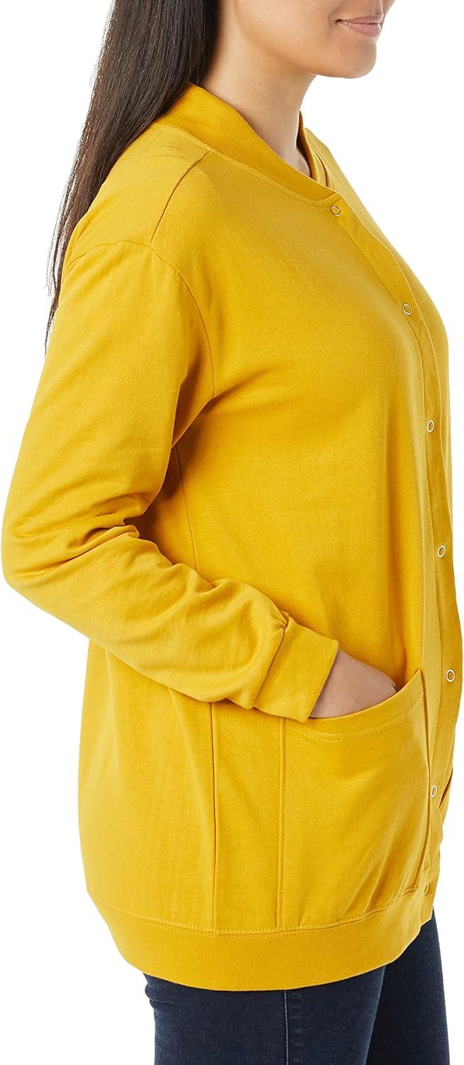 imageAmeriMark Women Fleece Snap Button Cardigan Sweatshirt Coat Ladies Soft Lightweight Warm Long Sleeve Jacket with PocketsMaize