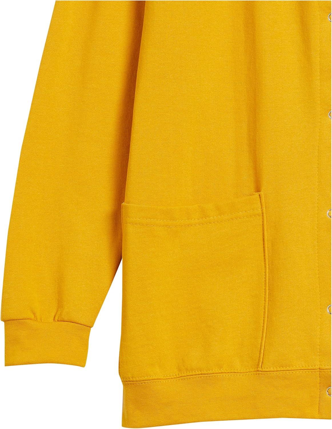 imageAmeriMark Women Fleece Snap Button Cardigan Sweatshirt Coat Ladies Soft Lightweight Warm Long Sleeve Jacket with PocketsMaize