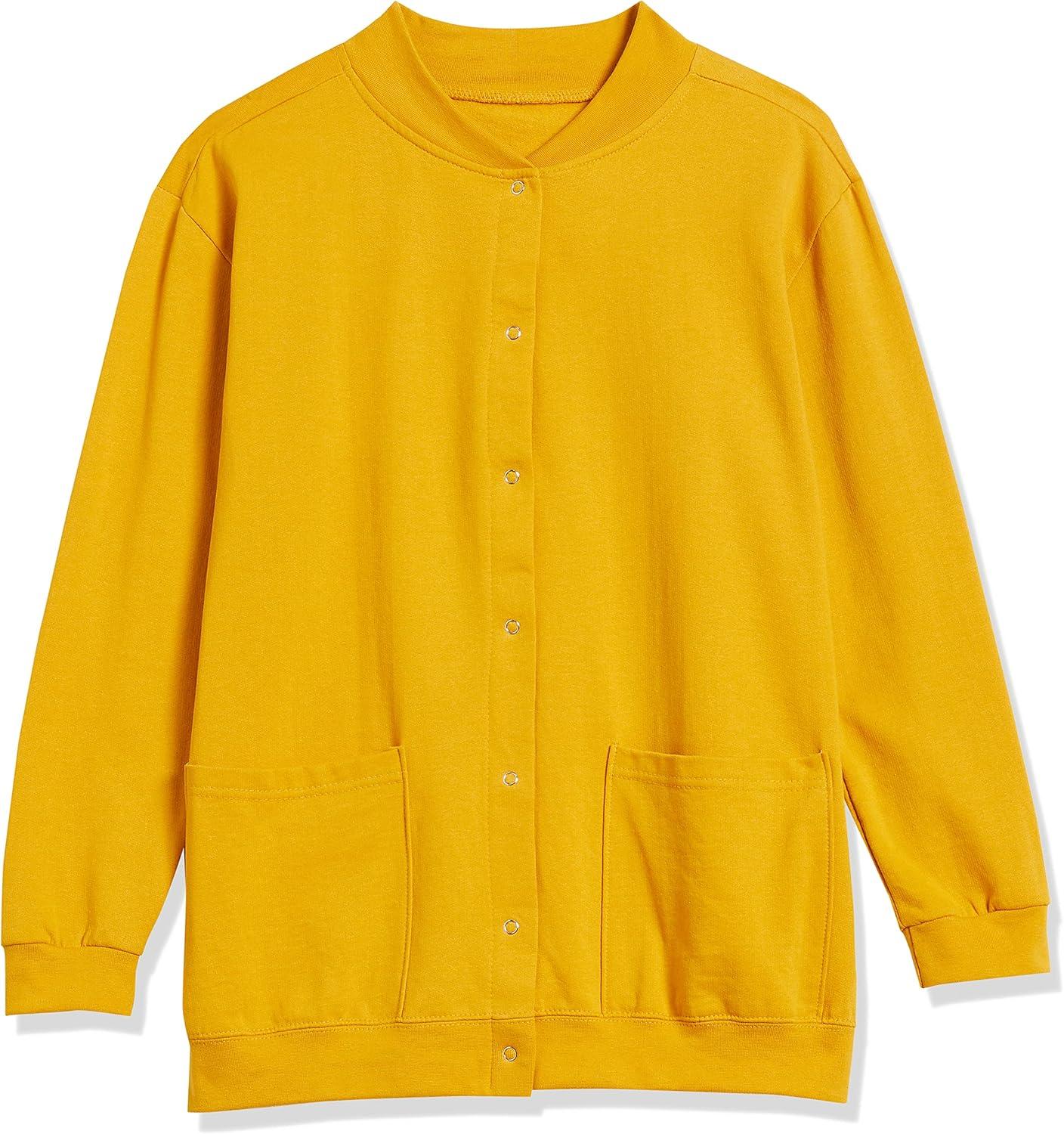 imageAmeriMark Women Fleece Snap Button Cardigan Sweatshirt Coat Ladies Soft Lightweight Warm Long Sleeve Jacket with PocketsMaize