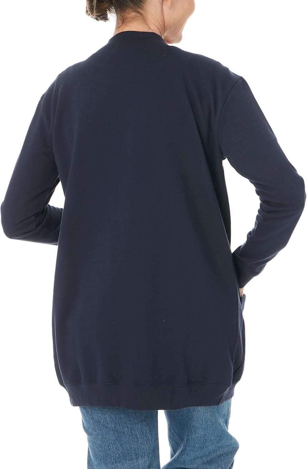 imageAmeriMark Women Fleece Snap Button Cardigan Sweatshirt Coat Ladies Soft Lightweight Warm Long Sleeve Jacket with PocketsNavy