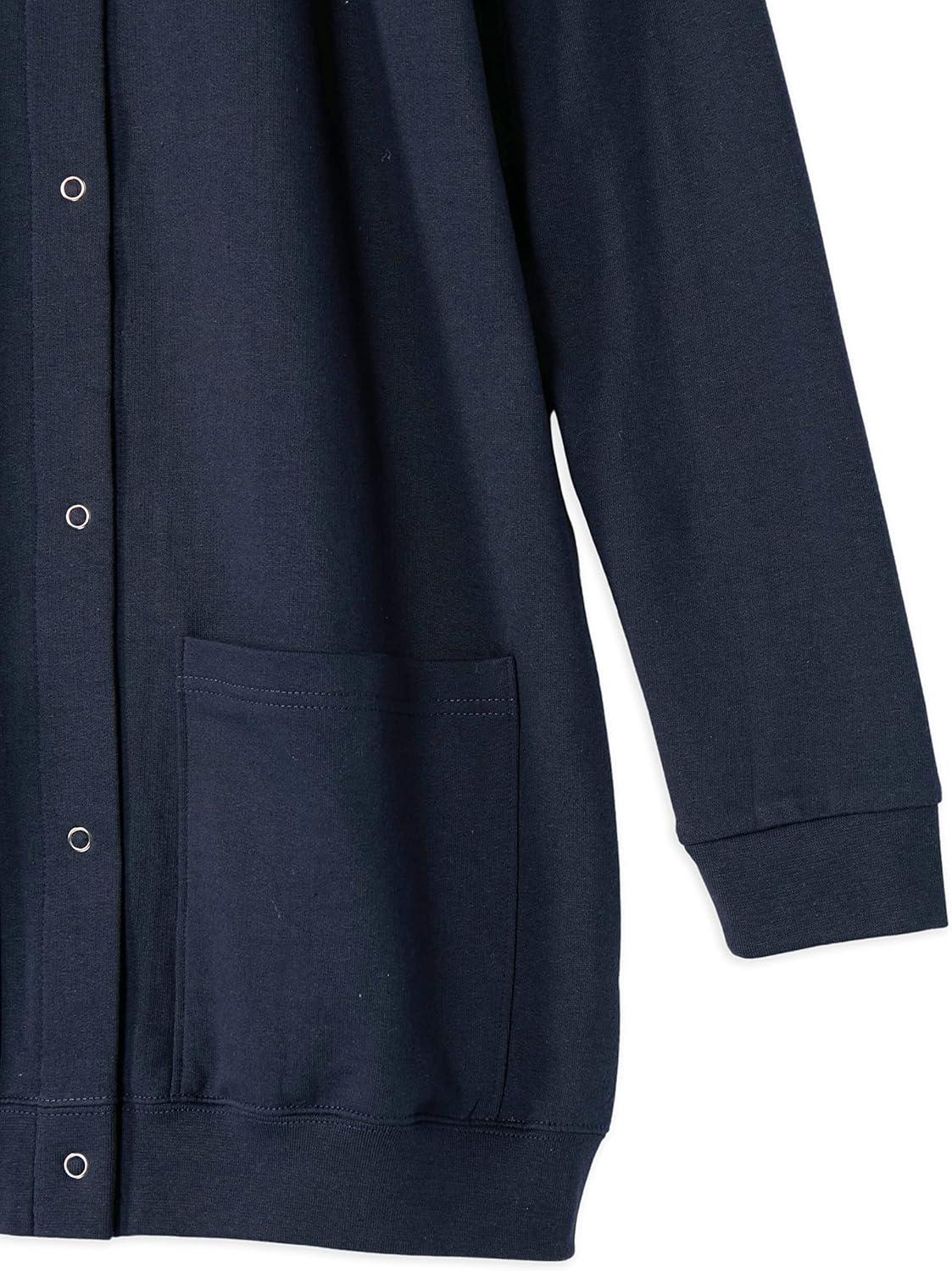imageAmeriMark Women Fleece Snap Button Cardigan Sweatshirt Coat Ladies Soft Lightweight Warm Long Sleeve Jacket with PocketsNavy