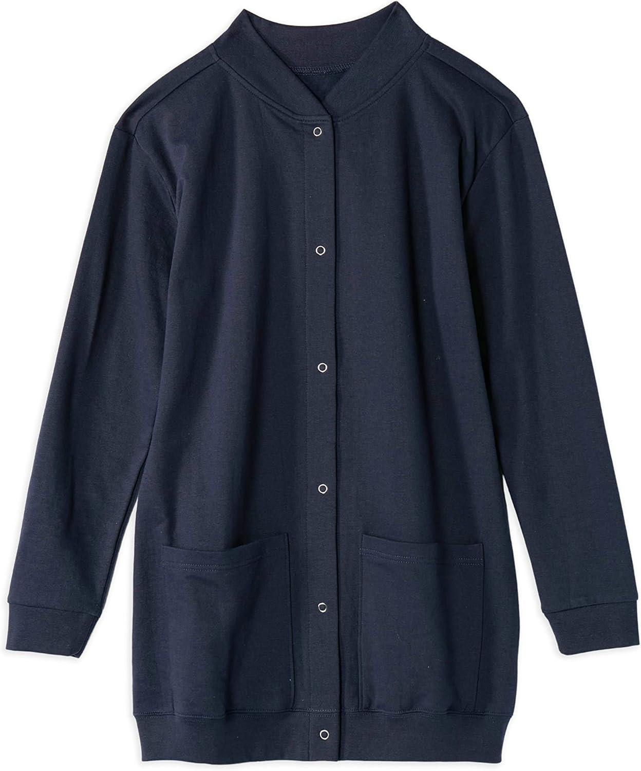 imageAmeriMark Women Fleece Snap Button Cardigan Sweatshirt Coat Ladies Soft Lightweight Warm Long Sleeve Jacket with PocketsNavy