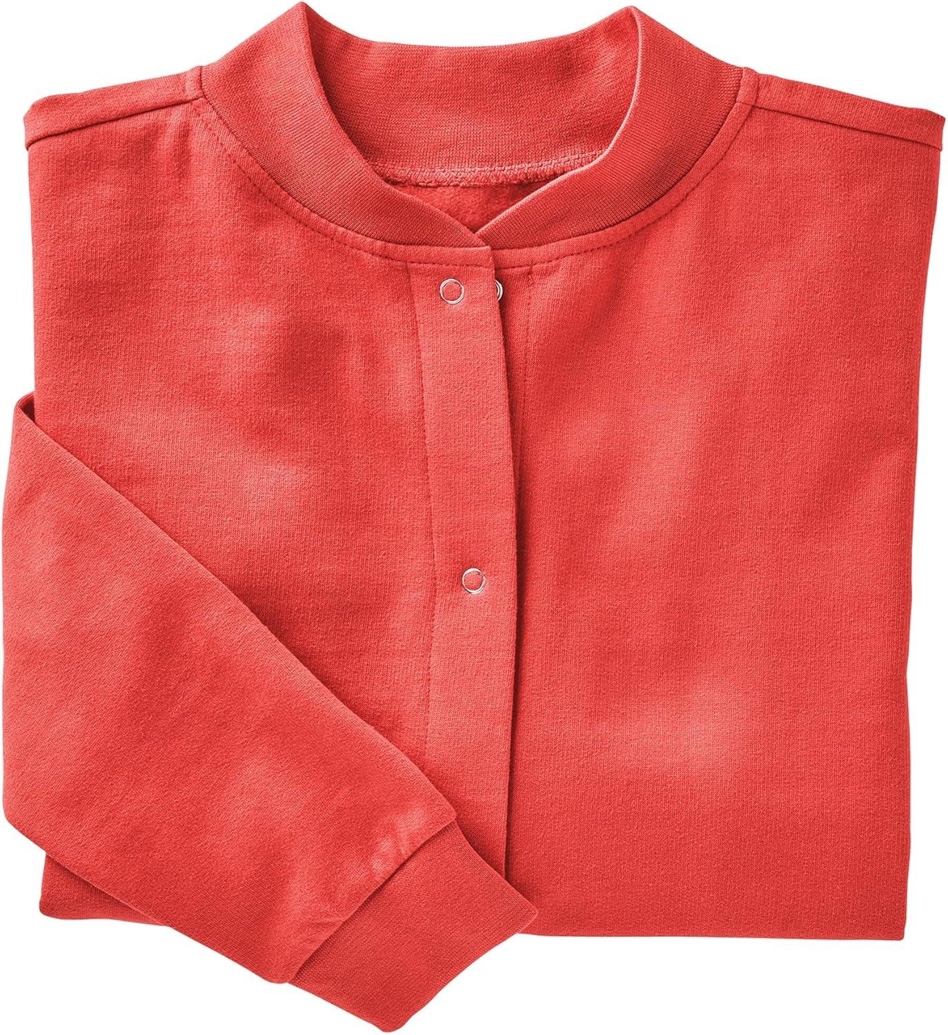imageAmeriMark Women Fleece Snap Button Cardigan Sweatshirt Coat Ladies Soft Lightweight Warm Long Sleeve Jacket with PocketsRedwood