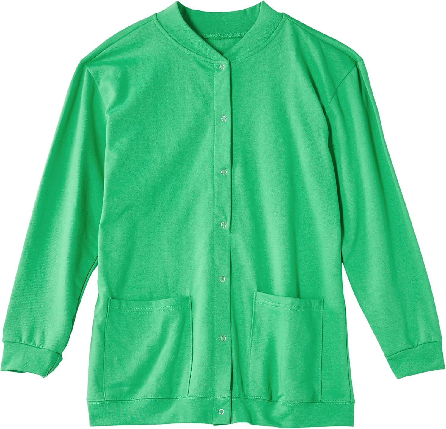 imageAmeriMark Women Fleece Snap Button Cardigan Sweatshirt Coat Ladies Soft Lightweight Warm Long Sleeve Jacket with PocketsTropical Green