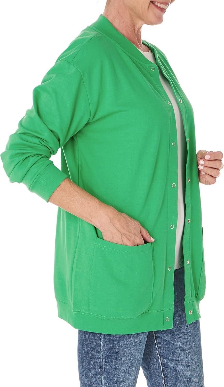 imageAmeriMark Women Fleece Snap Button Cardigan Sweatshirt Coat Ladies Soft Lightweight Warm Long Sleeve Jacket with PocketsTropical Green