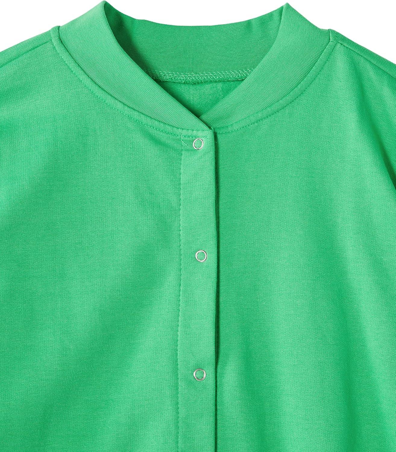 imageAmeriMark Women Fleece Snap Button Cardigan Sweatshirt Coat Ladies Soft Lightweight Warm Long Sleeve Jacket with PocketsTropical Green