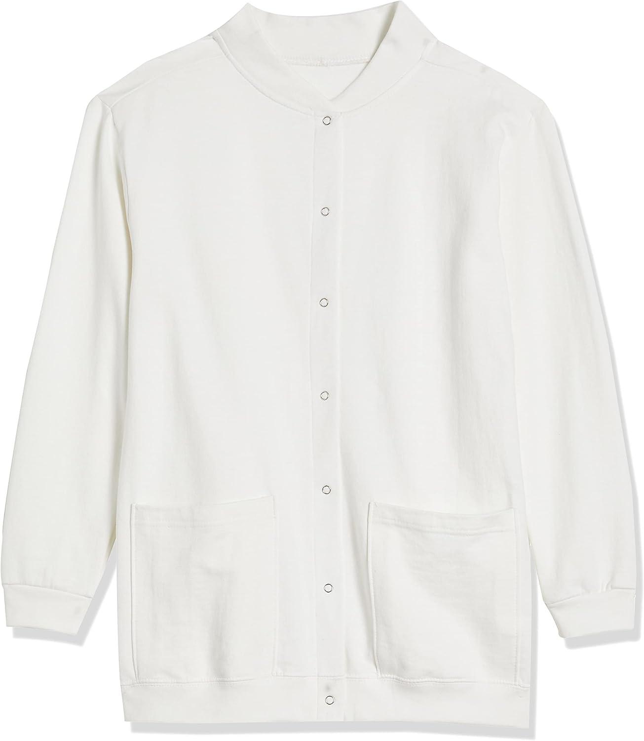 imageAmeriMark Women Fleece Snap Button Cardigan Sweatshirt Coat Ladies Soft Lightweight Warm Long Sleeve Jacket with PocketsWhite