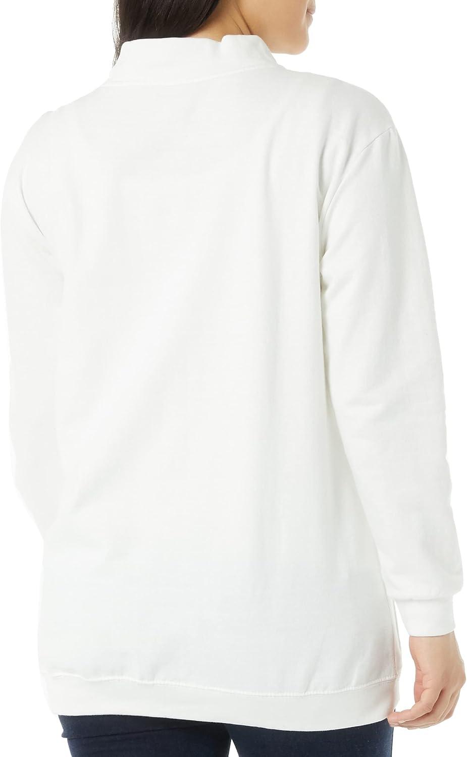 imageAmeriMark Women Fleece Snap Button Cardigan Sweatshirt Coat Ladies Soft Lightweight Warm Long Sleeve Jacket with PocketsWhite