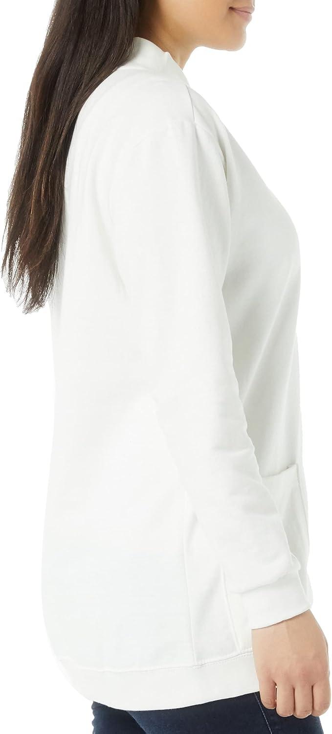 imageAmeriMark Women Fleece Snap Button Cardigan Sweatshirt Coat Ladies Soft Lightweight Warm Long Sleeve Jacket with PocketsWhite