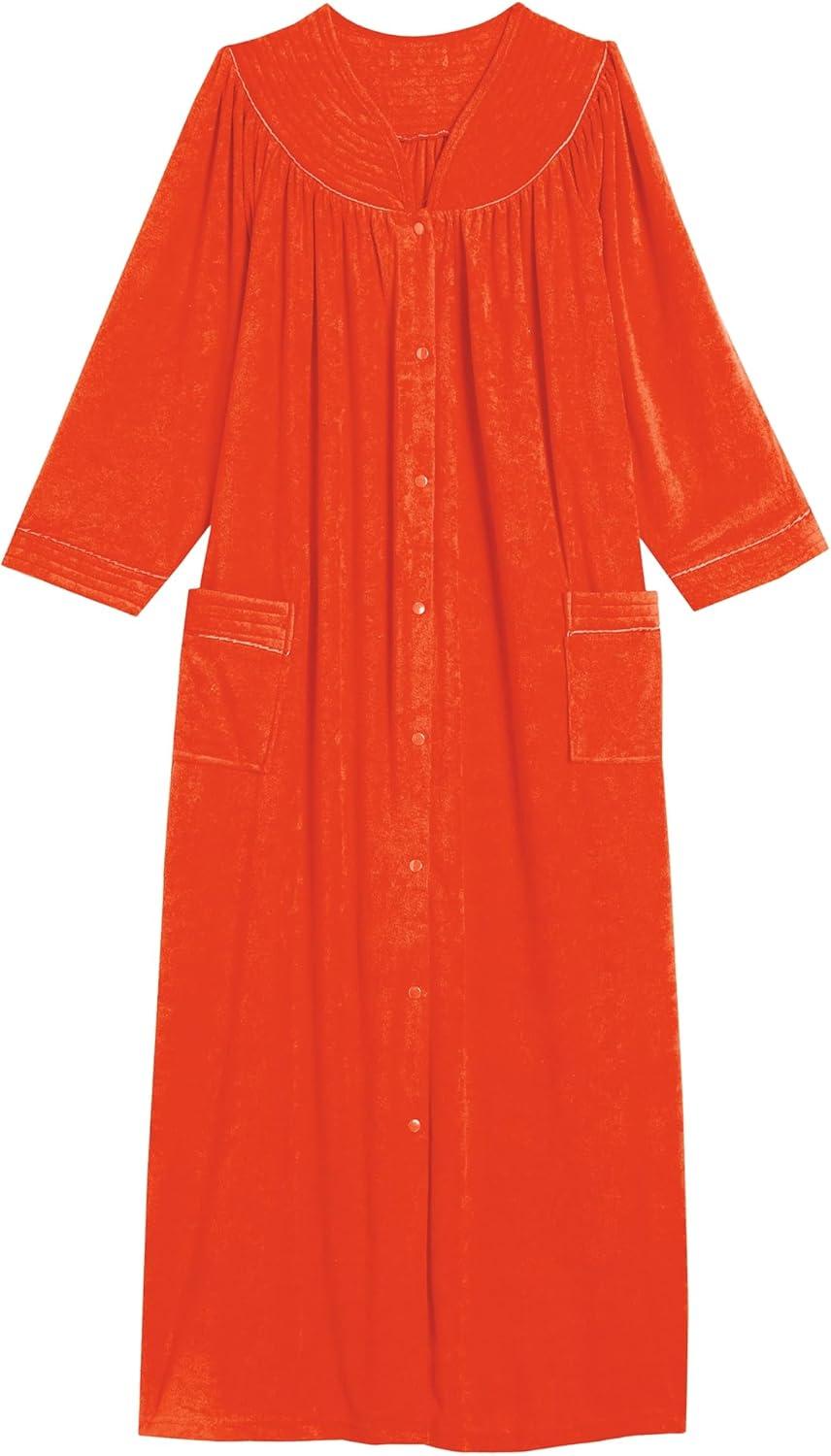 imageAmeriMark Women FullLength Snap Front Terrycloth Long Bathrobe Loose Absorbent FullCoverage Plush Long Ankle Bath RobeCoral Red