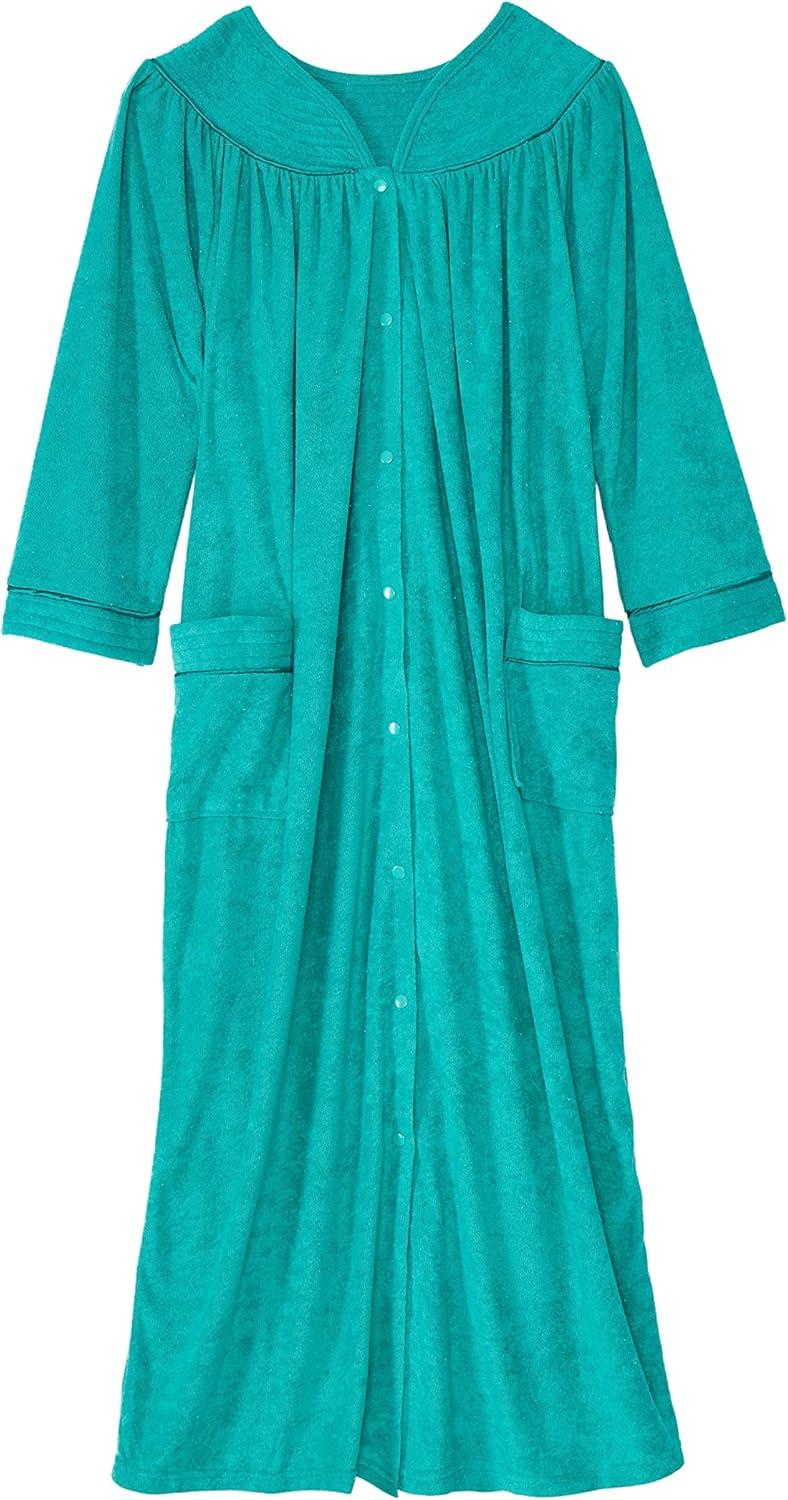 imageAmeriMark Women FullLength Snap Front Terrycloth Long Bathrobe Loose Absorbent FullCoverage Plush Long Ankle Bath RobeTropical