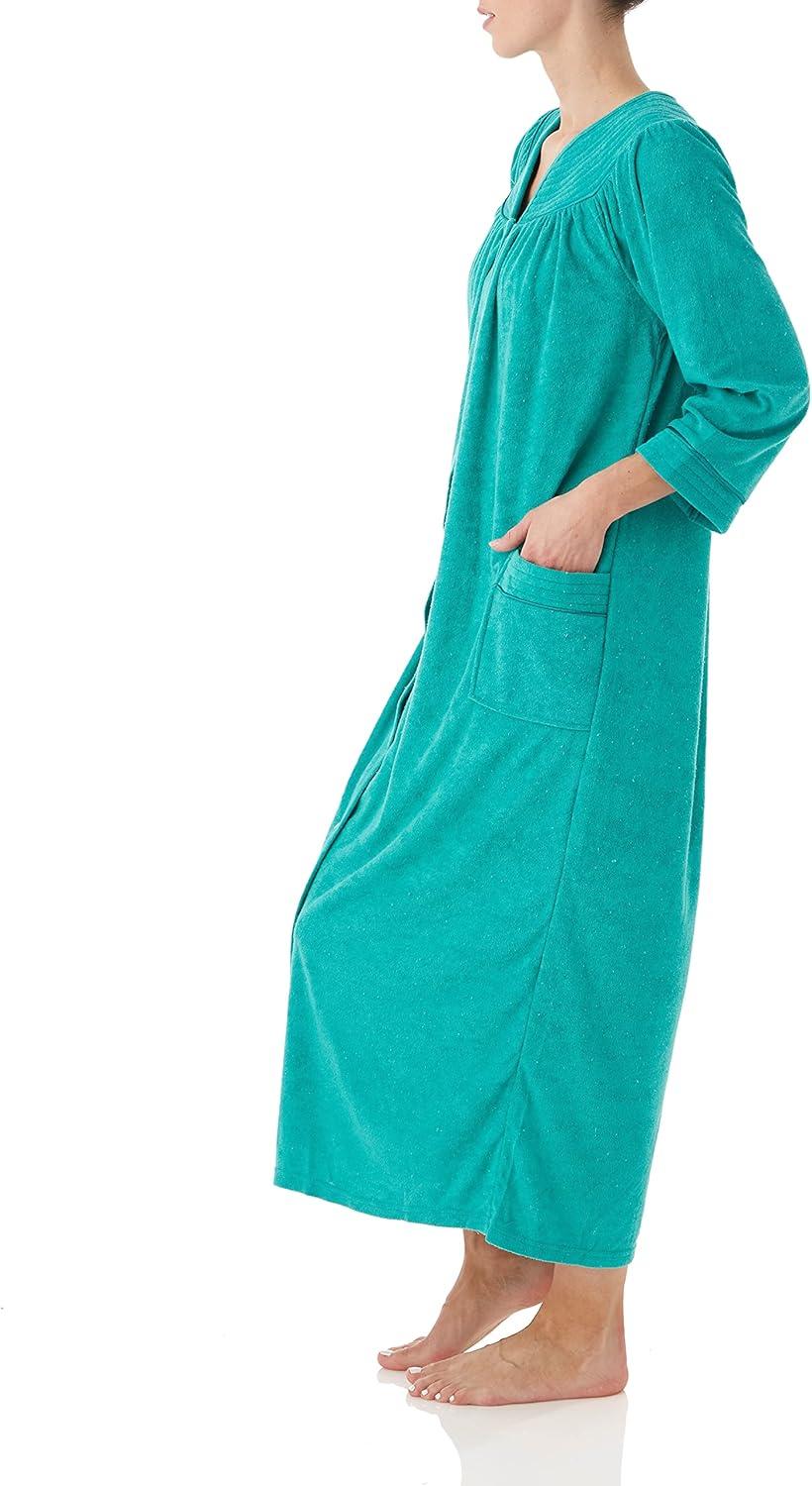 imageAmeriMark Women FullLength Snap Front Terrycloth Long Bathrobe Loose Absorbent FullCoverage Plush Long Ankle Bath RobeTropical