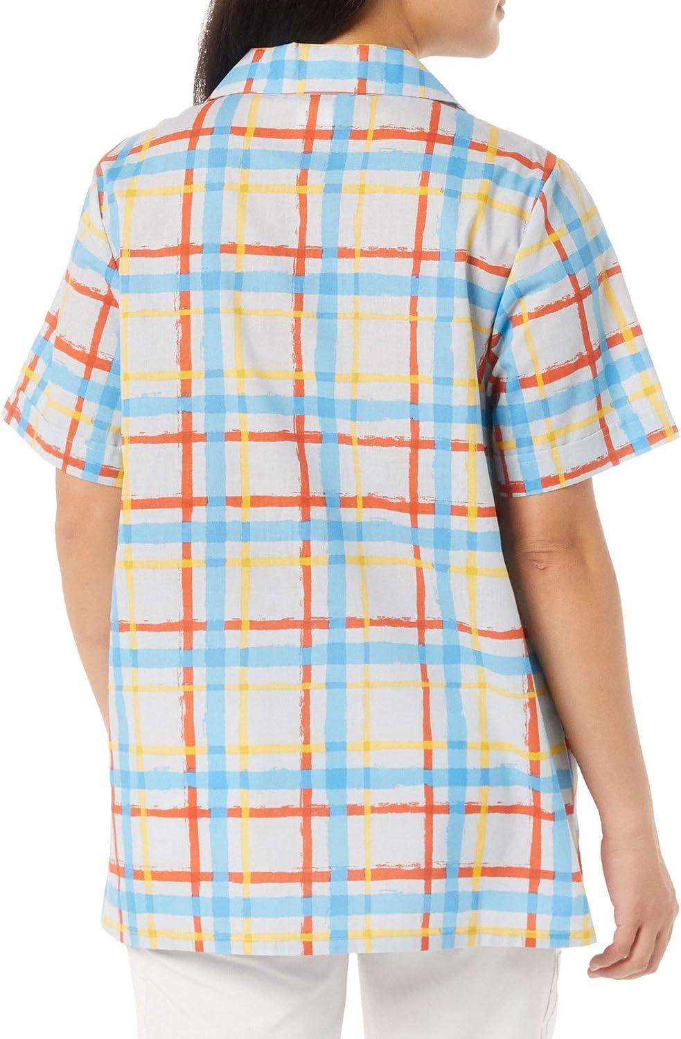 imageAmeriMark Womens Button Front Smock Casual ButtonDown Shirt wPatch Pockets Windowpane 5X