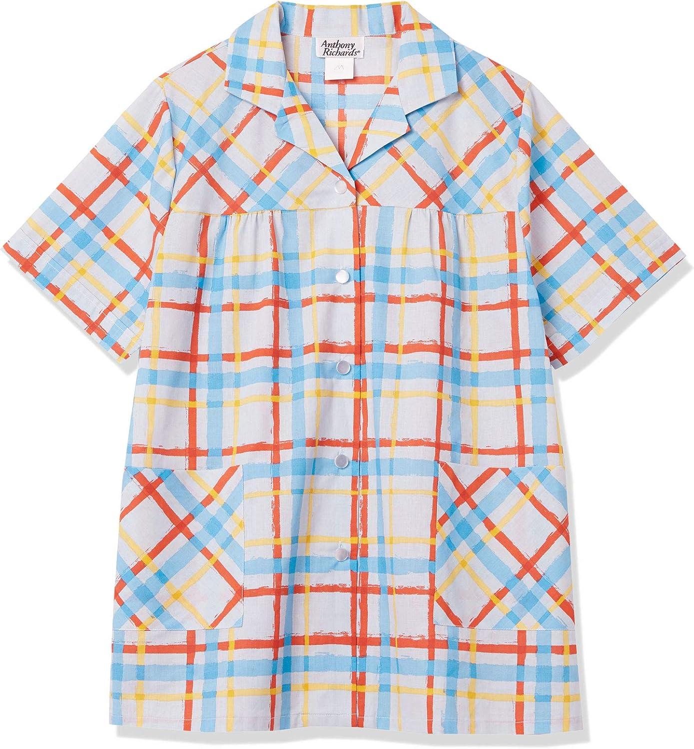 imageAmeriMark Womens Button Front Smock Casual ButtonDown Shirt wPatch Pockets Windowpane 5X
